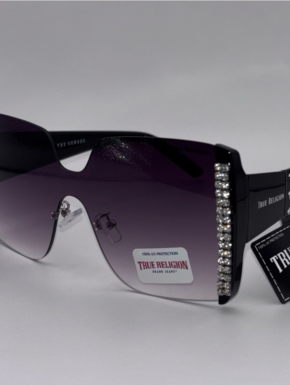 True Religion Oversized Shield Sunglasses Rhinestone Black NWT